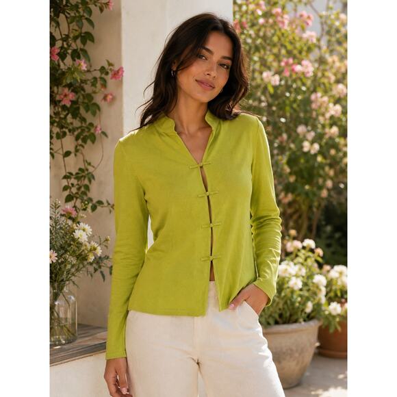 Silky Age Tops - Silky Age | Mandarin Collar Frog Closure Knit Cardigan Top